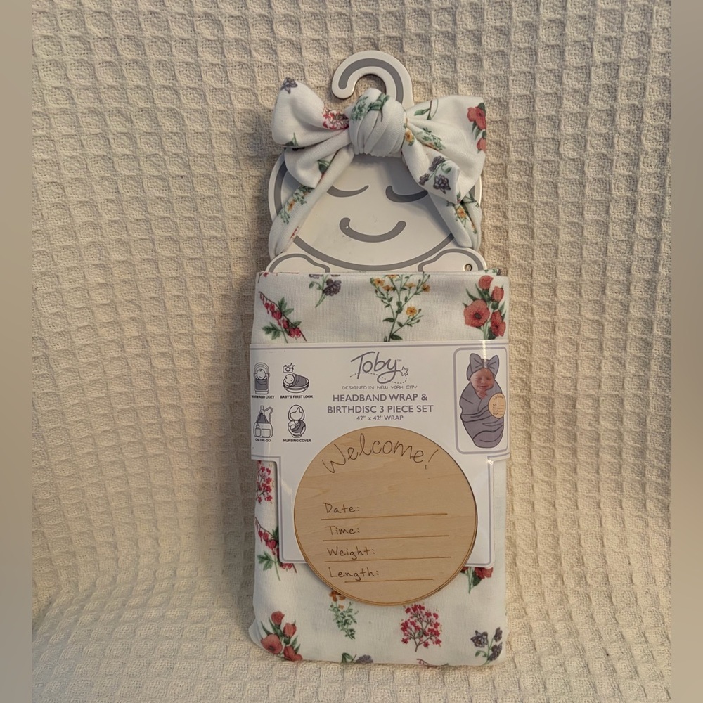 Toby Baby Floral Headband, Wrap & Birth Disc Set NWT